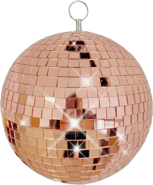 Mirror Disco Ball 8-Inch Reflective Hanging Party Disco Light for Dance Floor, Weddings, Holiday, Home Decor & DJ Events –Rose Gold Real Glass Mirror Ball with Hanging Ring
