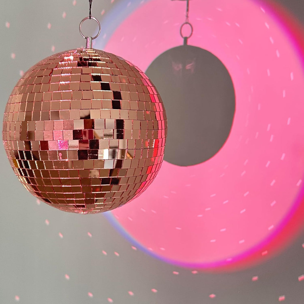 Mirror Disco Ball 8-Inch Reflective Hanging Party Disco Light for Dance Floor, Weddings, Holiday, Home Decor & DJ Events –Rose Gold Real Glass Mirror Ball with Hanging Ring
