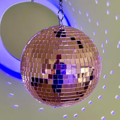 Mirror Disco Ball 8-Inch Reflective Hanging Party Disco Light for Dance Floor, Weddings, Holiday, Home Decor & DJ Events –Rose Gold Real Glass Mirror Ball with Hanging Ring