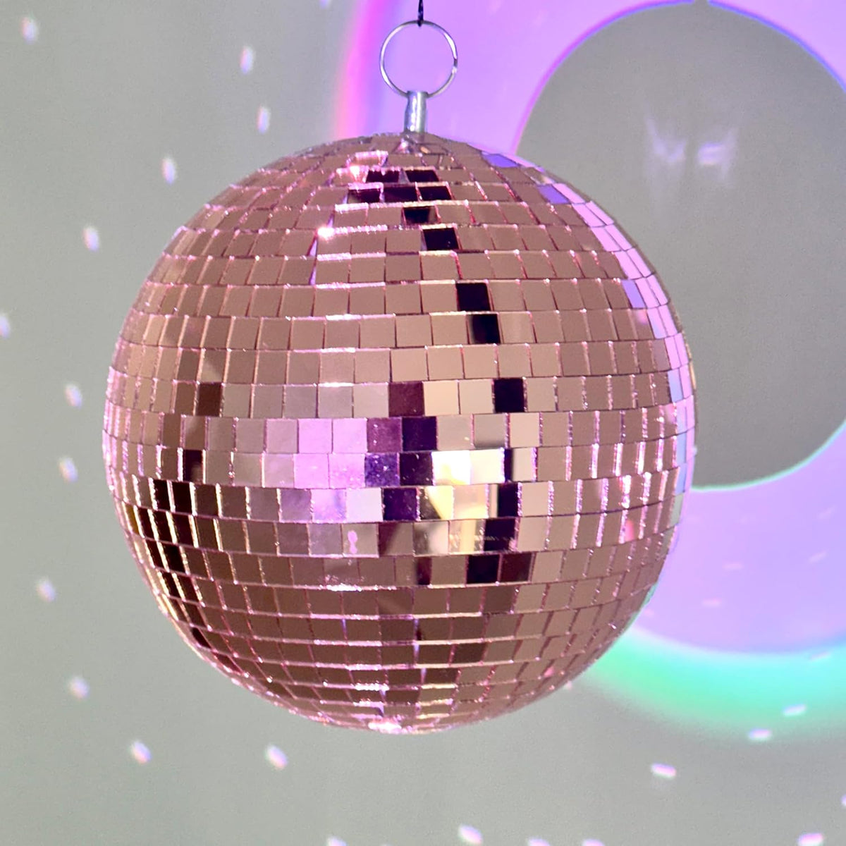 Mirror Disco Ball 8-Inch Reflective Hanging Party Disco Light for Dance Floor, Weddings, Holiday, Home Decor & DJ Events –Rose Gold Real Glass Mirror Ball with Hanging Ring