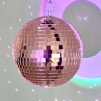 Mirror Disco Ball 8-Inch Reflective Hanging Party Disco Light for Dance Floor, Weddings, Holiday, Home Decor & DJ Events –Rose Gold Real Glass Mirror Ball with Hanging Ring