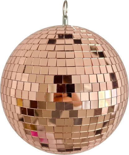 Mirror Disco Ball 8-Inch Reflective Hanging Party Disco Light for Dance Floor, Weddings, Holiday, Home Decor & DJ Events –Rose Gold Real Glass Mirror Ball with Hanging Ring