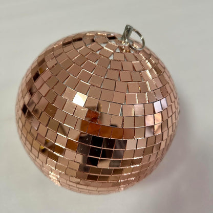 Mirror Disco Ball 8-Inch Reflective Hanging Party Disco Light for Dance Floor, Weddings, Holiday, Home Decor & DJ Events –Rose Gold Real Glass Mirror Ball with Hanging Ring