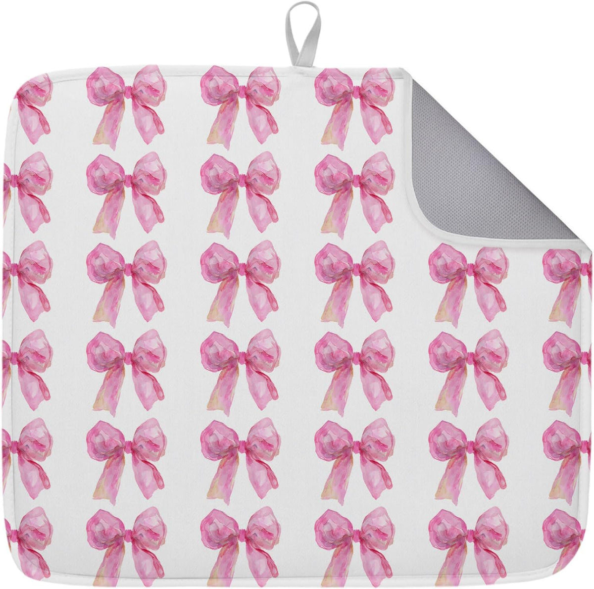 Dish Drying Mat Pink Bow Kitchen Counter Drying Pad for Dishes Glasses Cups and Cookware Watercolor Style Absorbent Dish Drying Mat Machine Washable Kitchen Accessories 18" x 24"