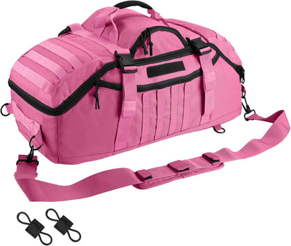 65L Large Duffle Bag, 3-in-1 Tactical Backpack MOLLE Pack for Sports, Gym, Outdoor, Pink