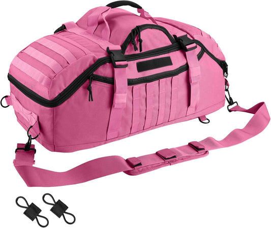 65L Large Duffle Bag, 3-in-1 Tactical Backpack MOLLE Pack for Sports, Gym, Outdoor, Pink