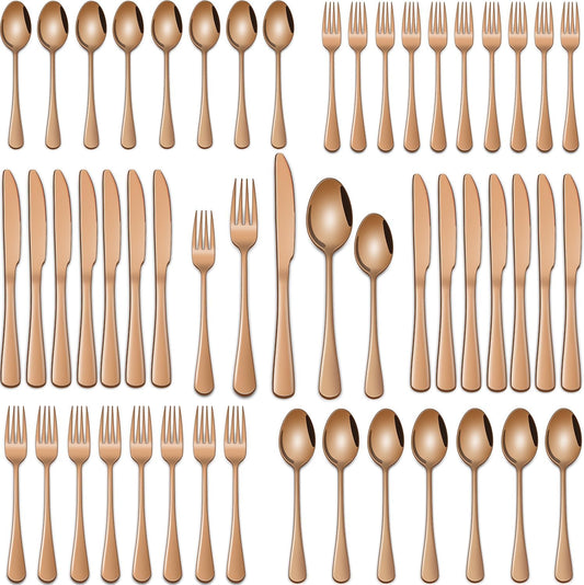 Rose Gold 30-Piece Flatware Sets Service For 6,Pink Silverware Set Includes Knife Spoon And Forks Eating Utensils Sets For Kitchen,Metal Cutlery Set Tableware Sets