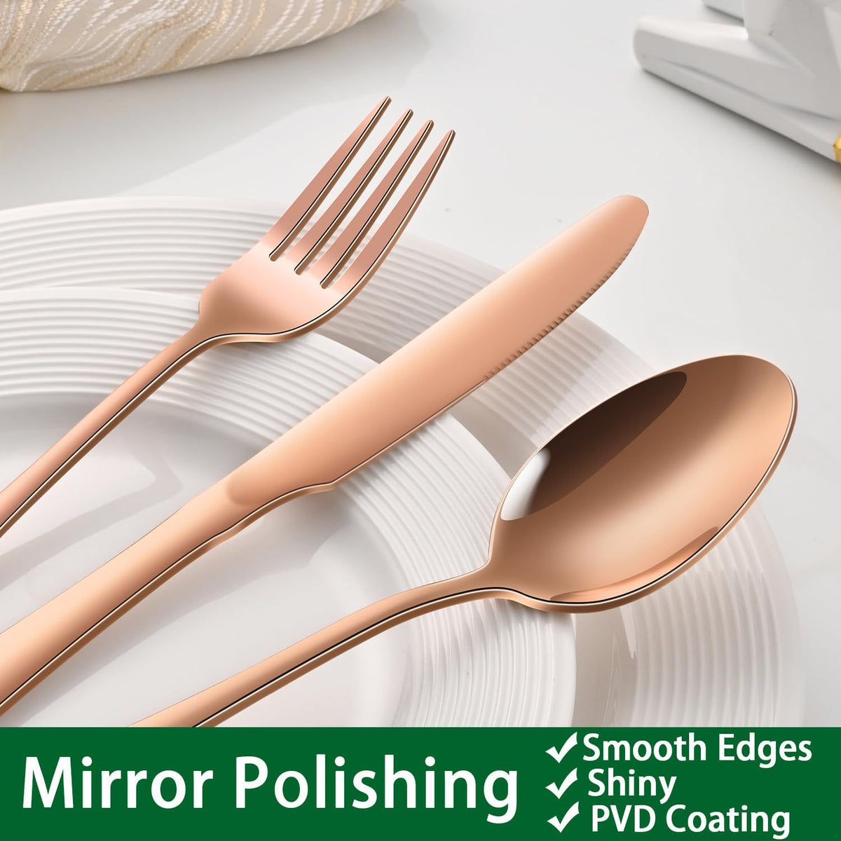 Rose Gold 30-Piece Flatware Sets Service For 6,Pink Silverware Set Includes Knife Spoon And Forks Eating Utensils Sets For Kitchen,Metal Cutlery Set Tableware Sets