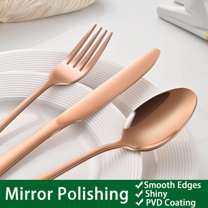 Rose Gold 30-Piece Flatware Sets Service For 6,Pink Silverware Set Includes Knife Spoon And Forks Eating Utensils Sets For Kitchen,Metal Cutlery Set Tableware Sets