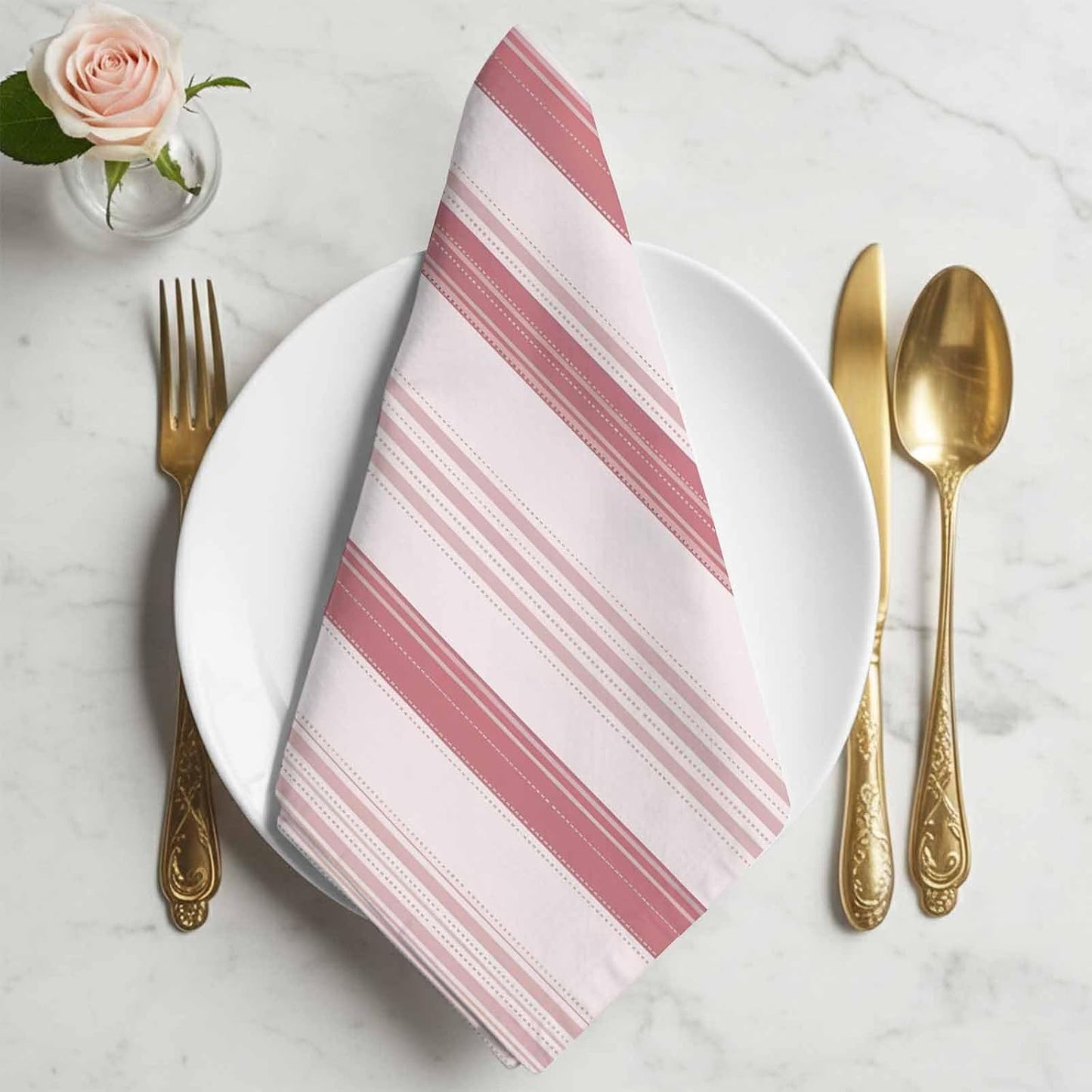 Pink Stripes Cloth Napkins Set of 6, Holiday Napkins for Baby Shower, Modern Minimalist Lines Pattern Washable Reusable Dinner Napkin for Cocktail Wedding Party, 20 x 20 Inch