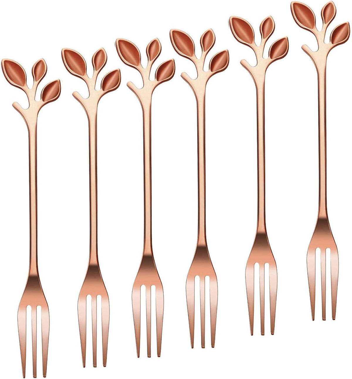 Stainless Steel Dessert Fruit Forks Cocktail Sticks Set of 6, Stainless Steel 4.7 Inches Mini Salad Forks Appetizer Cake Dessert Forks Party Supplies (6 Forks-Rose Gold)