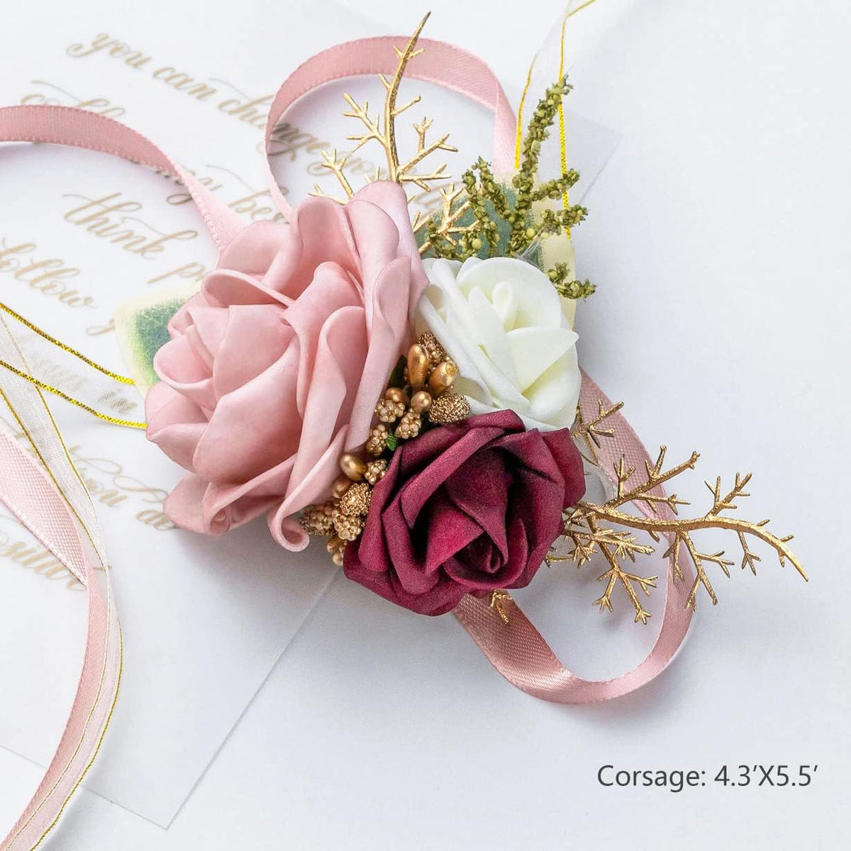Blush Pink Wrist Corsage Wristlet and Boutonniere Set for Wedding Bridesmaid Mother Grandmother for Bridal Shower Wedding Artificial Roses Flower Prom