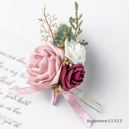 Blush Pink Wrist Corsage Wristlet and Boutonniere Set for Wedding Bridesmaid Mother Grandmother for Bridal Shower Wedding Artificial Roses Flower Prom