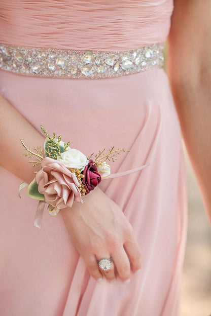Blush Pink Wrist Corsage Wristlet and Boutonniere Set for Wedding Bridesmaid Mother Grandmother for Bridal Shower Wedding Artificial Roses Flower Prom