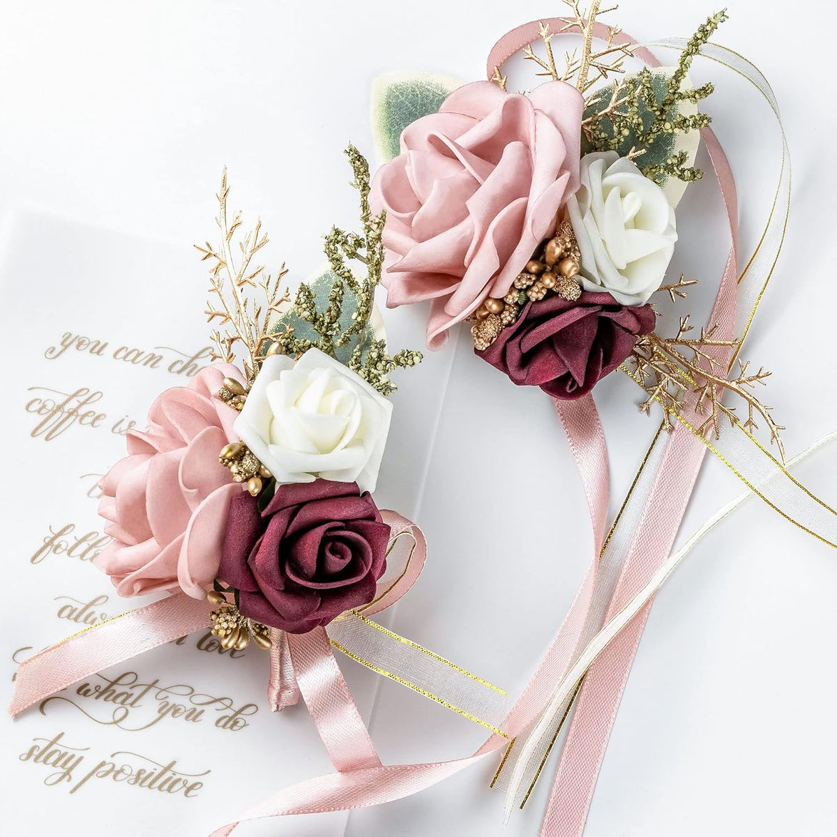 Blush Pink Wrist Corsage Wristlet and Boutonniere Set for Wedding Bridesmaid Mother Grandmother for Bridal Shower Wedding Artificial Roses Flower Prom