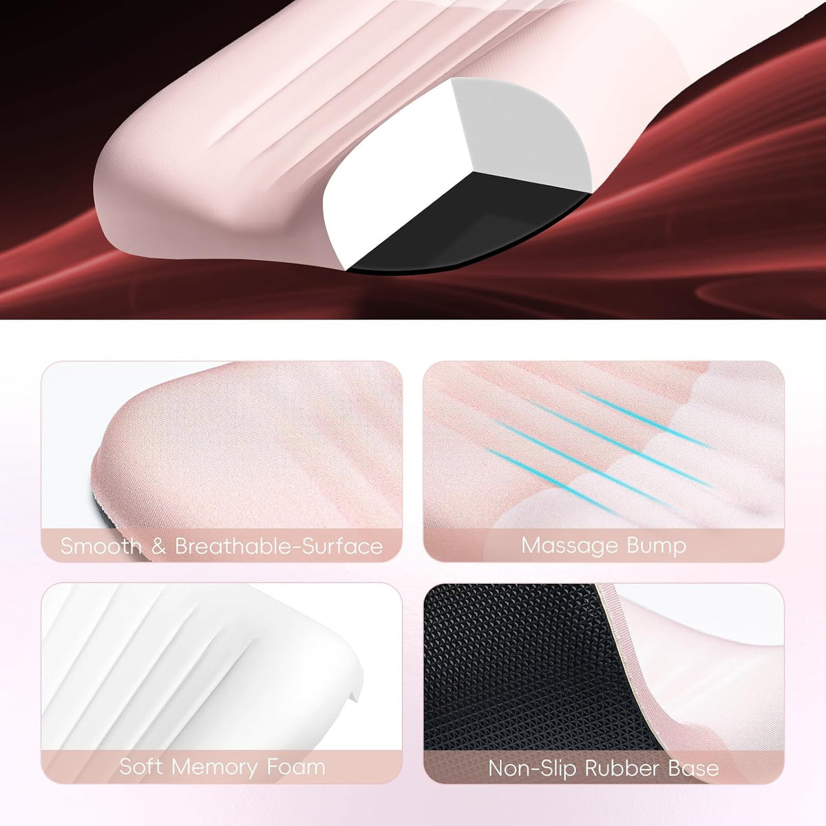 Ospelelf Mouse Pad with Wrist Rest Set Foam L-Shaped Desk Elbow Pad Ergonomic Desk Edge Cushion Anti-Slip Rubber Bottom Office Women Desk Accessories for Computer, Laptop and Gaming, Pink