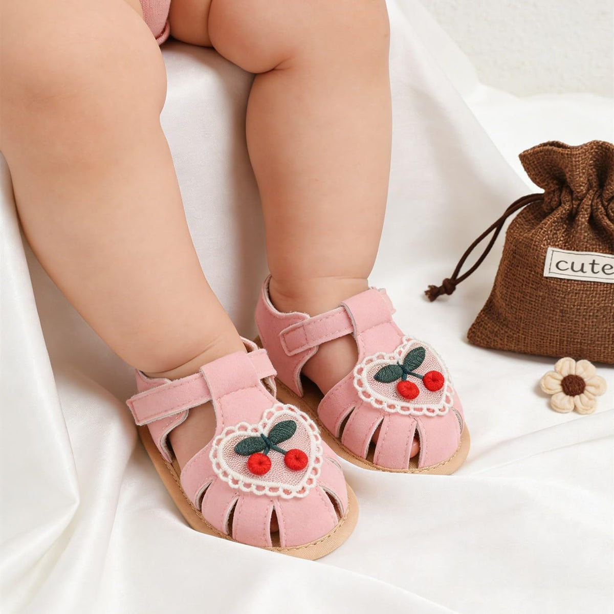 Infant Baby Girls Summer Sandals with Flower Bowknot Soft Sole Wedding Dress Flats Newborn First Walkers Crib Dress Shoes