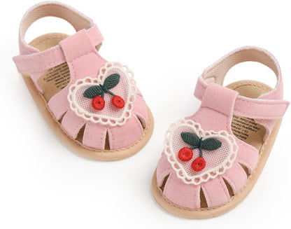 Infant Baby Girls Summer Sandals with Flower Bowknot Soft Sole Wedding Dress Flats Newborn First Walkers Crib Dress Shoes