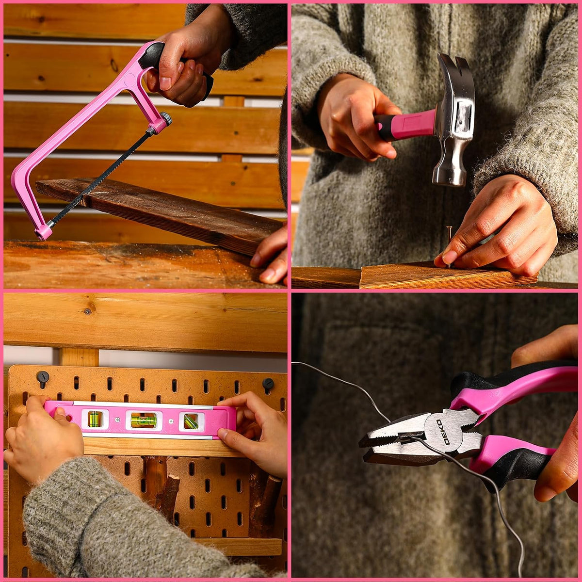 Pink Tool Kit Box Drill Set： Home Mechanic Toolbox with 12V Power Cordless Drill Hand Repair Tools Sets Combo Kits Storage Organizer Drawer Case for Men & Women