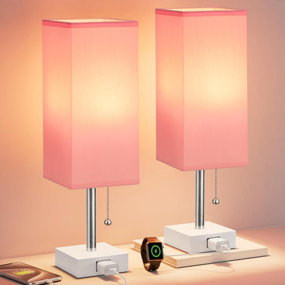 Fenmzee Bedside Lamp for Bedroom Set of 2 - Pink Table Lamp for Nightstand