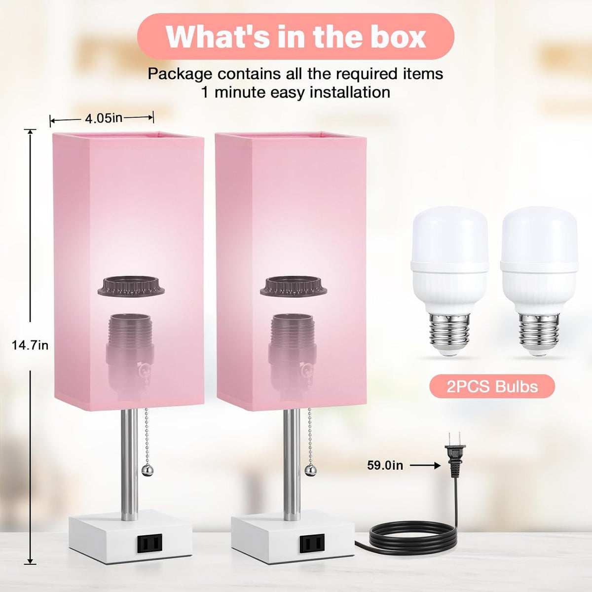 Fenmzee Bedside Lamp for Bedroom Set of 2 - Pink Table Lamp for Nightstand