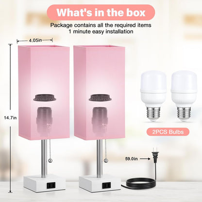 Fenmzee Bedside Lamp for Bedroom Set of 2 - Pink Table Lamp for Nightstand