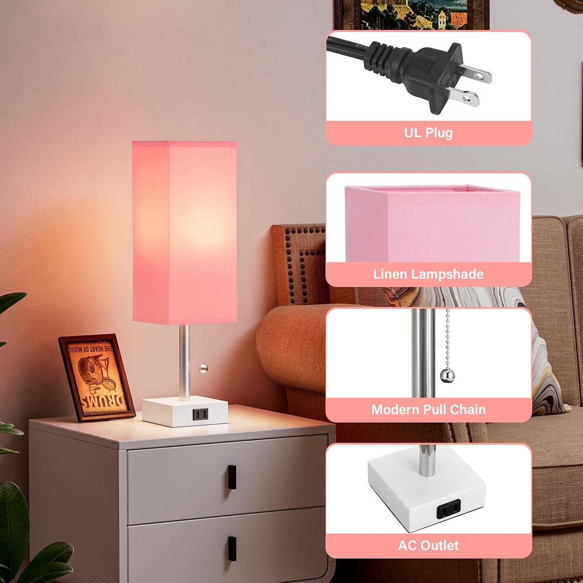 Fenmzee Bedside Lamp for Bedroom Set of 2 - Pink Table Lamp for Nightstand