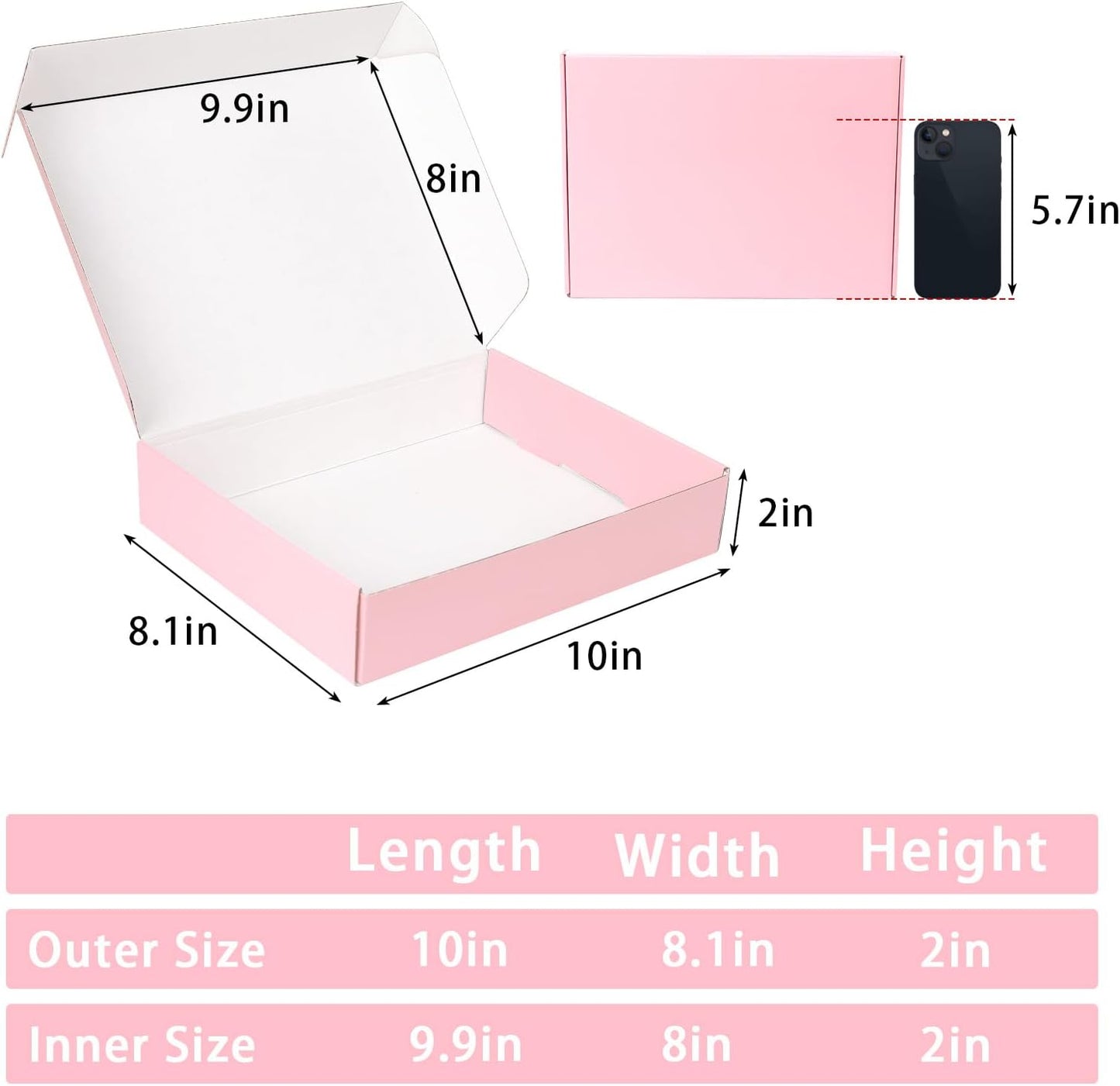 10x8x2 Pink Shipping Boxes Medium, 40 Pack Corrugated Cardboard Mailer Boxes for Packaging Small Business Mailing Gift