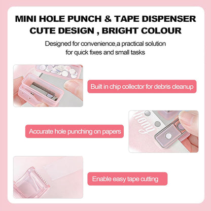 7Pack Mini Office Supply Kit Mini School Supplies Kit with Cute Case Scissors Hole Punch Highlighter Stapler with Staples and Staple Remover for Students (Pink)