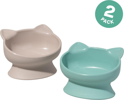 Elevated Cat Bowls (Set of 2), Whisker-Friendly Raised Cat Food & Water Dishes, Modern Pedestal Design, Dishwasher Safe, 6.5 oz Each – Pink & Teal