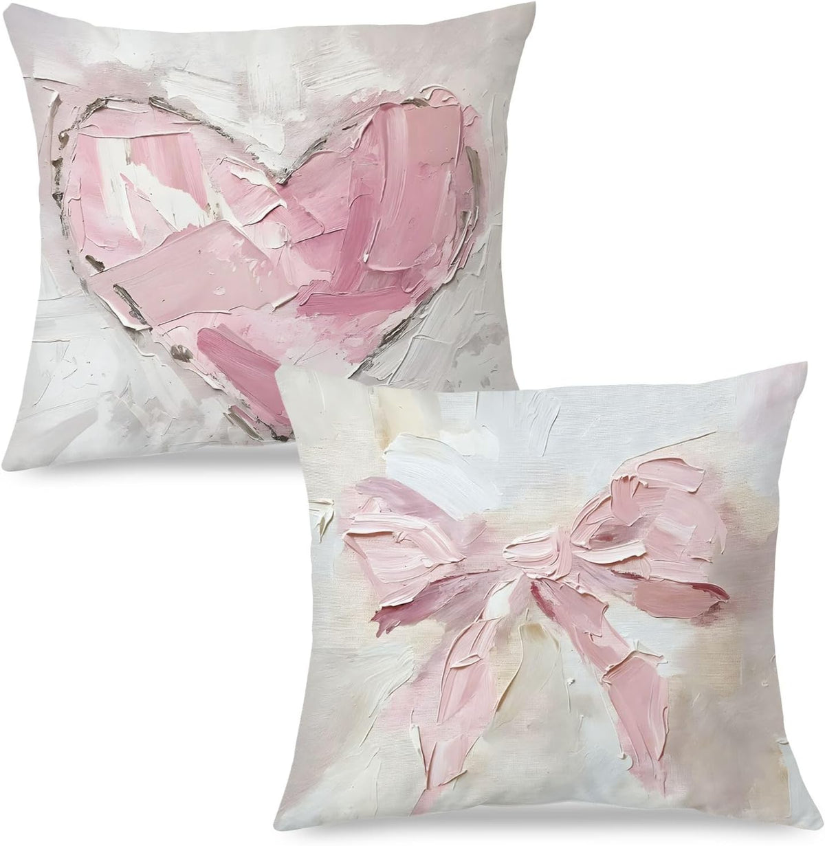 Pink Heart Coquette Bow Pillow Covers 18x18, Coquette Room Decor, Coquette Bow Aesthetic Pillow Covers, Coquette Stuff, Girly Bedroom Decor, Bow Room Decor, Set of 2