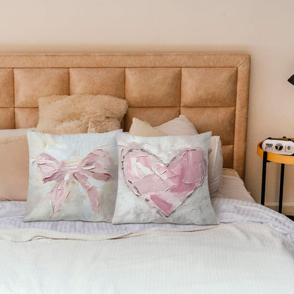 Pink Heart Coquette Bow Pillow Covers 18x18, Coquette Room Decor, Coquette Bow Aesthetic Pillow Covers, Coquette Stuff, Girly Bedroom Decor, Bow Room Decor, Set of 2