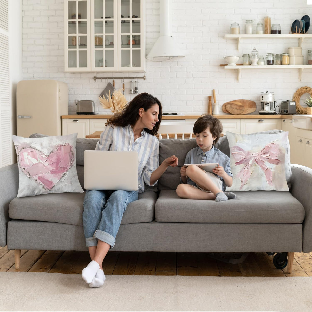 Pink Heart Coquette Bow Pillow Covers 18x18, Coquette Room Decor, Coquette Bow Aesthetic Pillow Covers, Coquette Stuff, Girly Bedroom Decor, Bow Room Decor, Set of 2