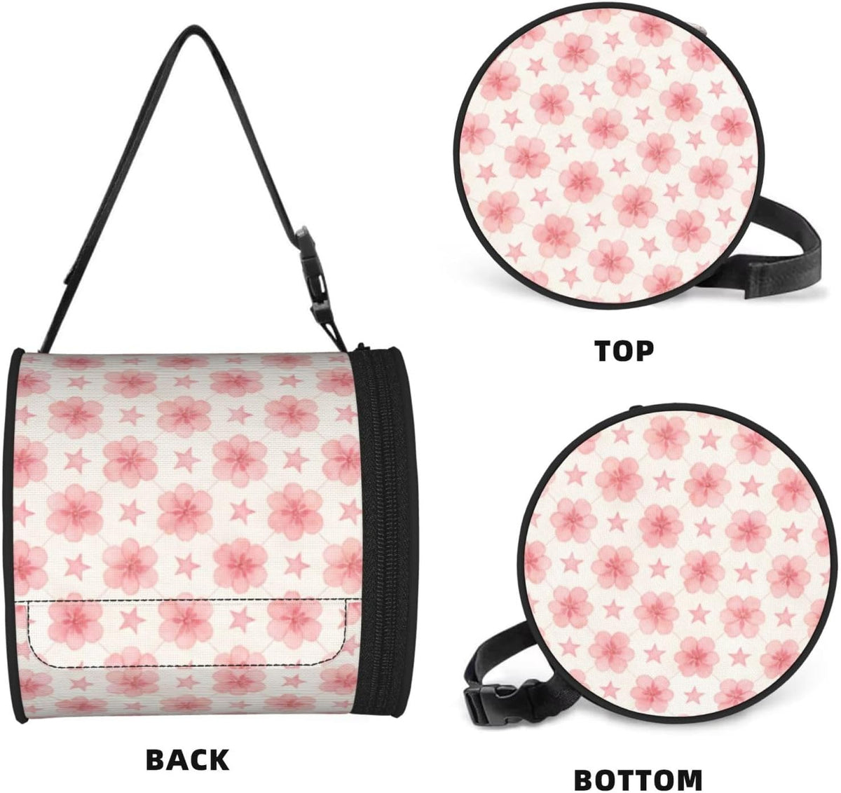 Round Tissue Holder Bag Car Hanging Tissue Boxes Cover with Adjustable Strap Foldable Roll Storage Bags with Zipper Tissues Case Organizer for Home Decor Toilet Office(Pink Flowers)