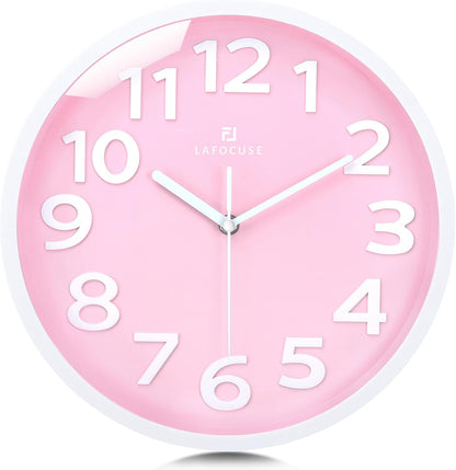 Lafocuse 12 Inch Modern Analog Light Pink Wall Clock for Girls Bedroom