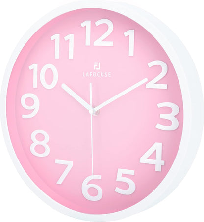 Lafocuse 12 Inch Modern Analog Light Pink Wall Clock for Girls Bedroom