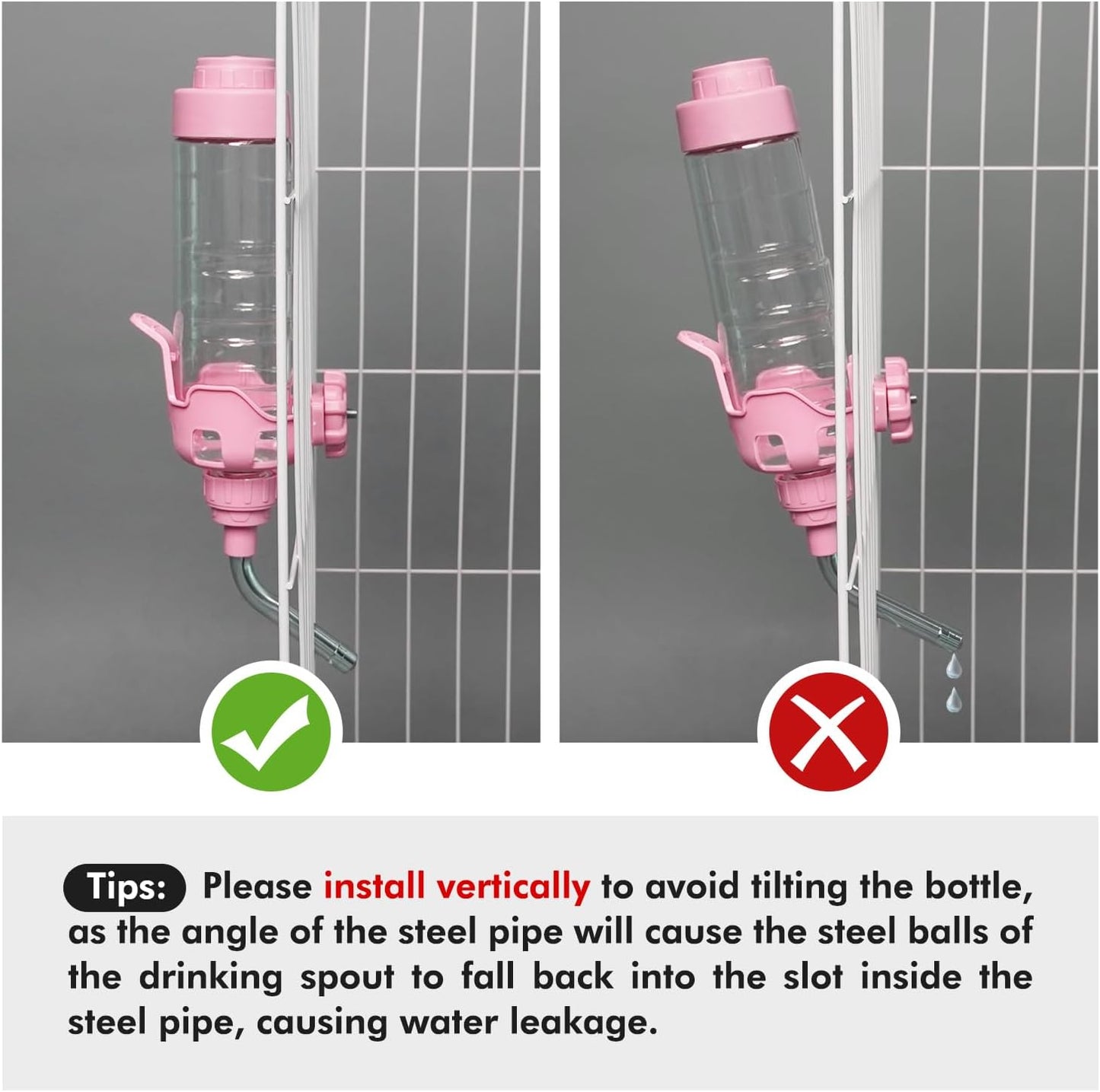 Vannon Dog Water Dispenser for Cage, 34oz Auto Feeding Crate Water Bottle for Dogs, Cats & Rabbits, Pet Nozzle Diameter: 12mm, BPA Free, Pink