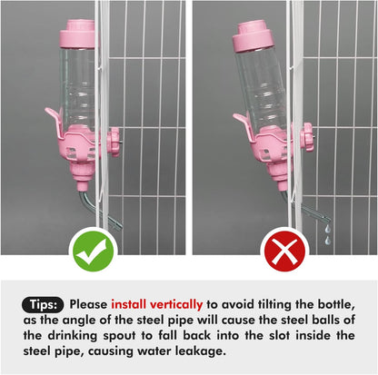 Vannon Dog Water Dispenser for Cage, 34oz Auto Feeding Crate Water Bottle for Dogs, Cats & Rabbits, Pet Nozzle Diameter: 12mm, BPA Free, Pink