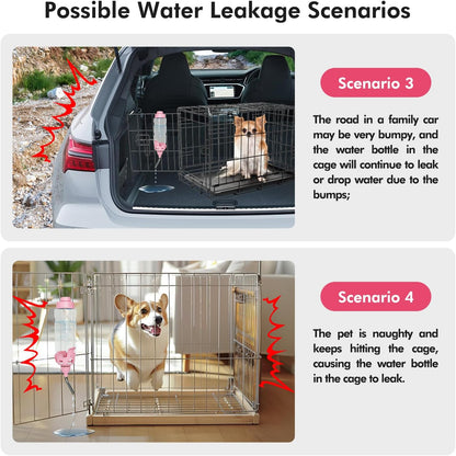 Vannon Dog Water Dispenser for Cage, 34oz Auto Feeding Crate Water Bottle for Dogs, Cats & Rabbits, Pet Nozzle Diameter: 12mm, BPA Free, Pink