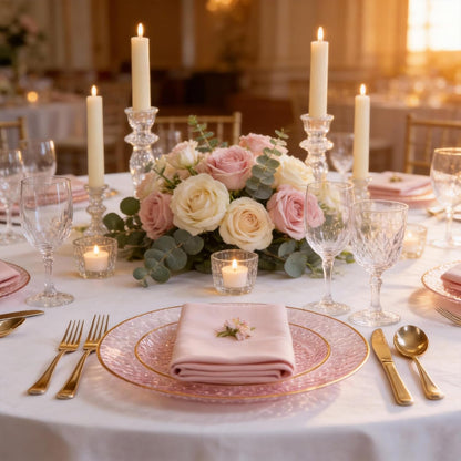 DaYammi 350PCS Clear Pink Plastic Dinnerware Set for 50 Guests