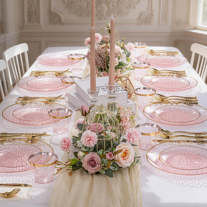 DaYammi 350PCS Clear Pink Plastic Dinnerware Set for 50 Guests