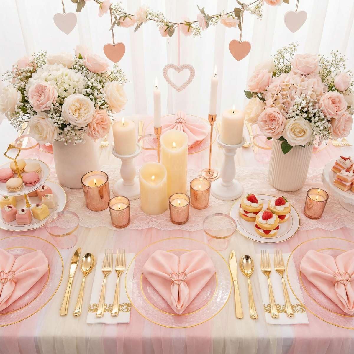 DaYammi 350PCS Clear Pink Plastic Dinnerware Set for 50 Guests