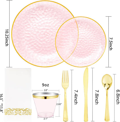DaYammi 350PCS Clear Pink Plastic Dinnerware Set for 50 Guests