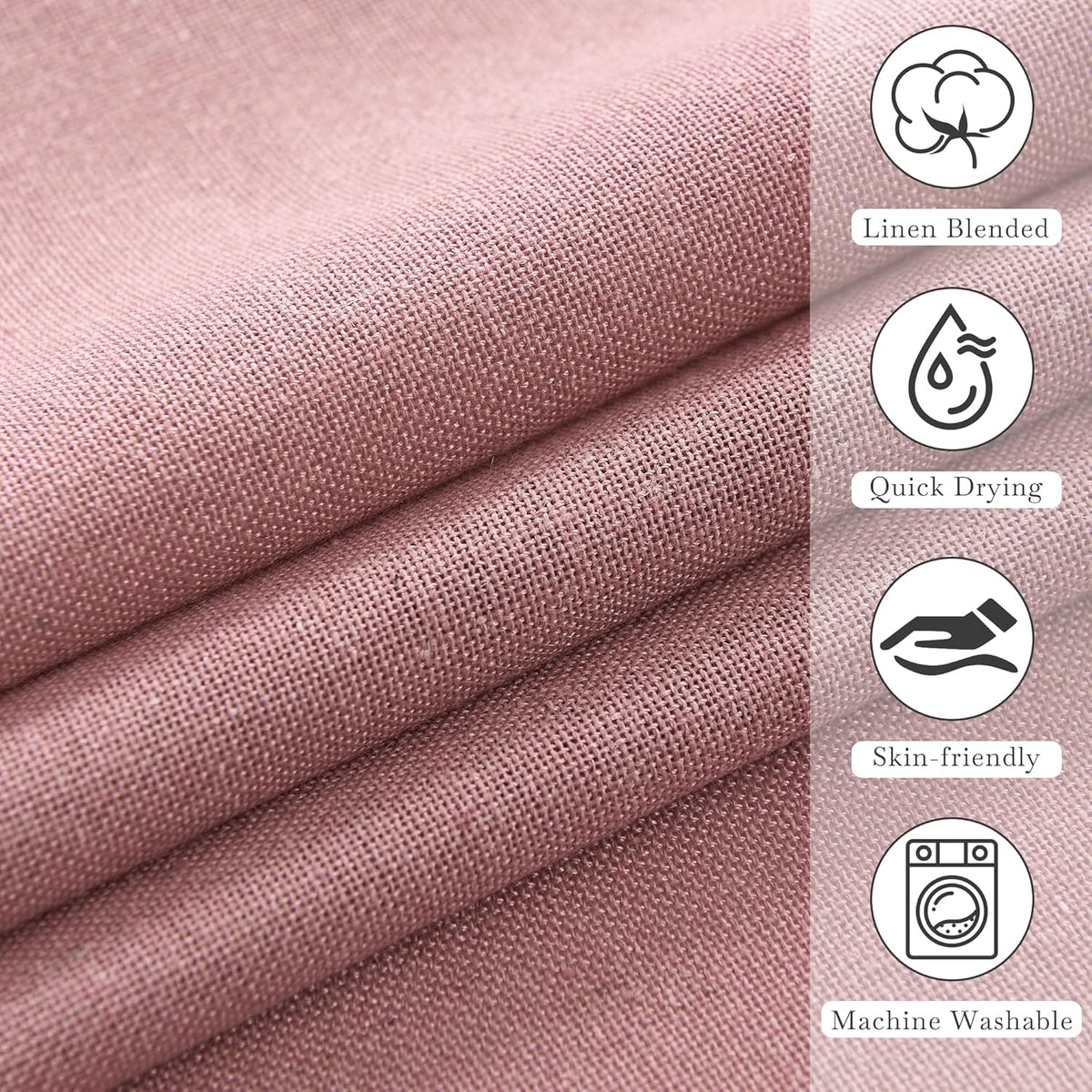 Linen Fabric Shower Curtains-Semi Sheer Button Hole Lightweight Waterproof Privacy Linen Blend Shower Curtains Sets for Nursery Bathroom with 12 Hooks, 72 x 84 inches Long, Dusty Pink, 1 Panel