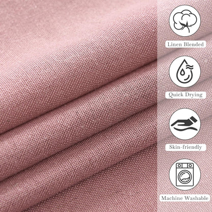 Linen Fabric Shower Curtains-Semi Sheer Button Hole Lightweight Waterproof Privacy Linen Blend Shower Curtains Sets for Nursery Bathroom with 12 Hooks, 72 x 84 inches Long, Dusty Pink, 1 Panel
