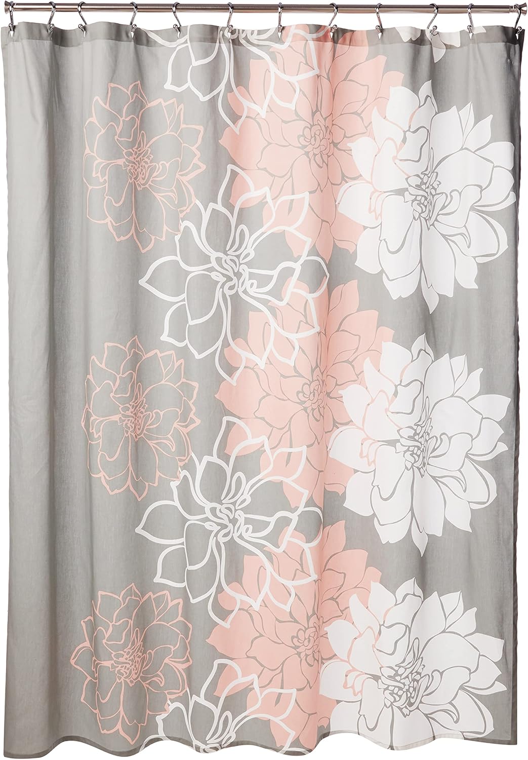 Cotton Casual Floral Shower Curtain, 72"x72", Grey/Peach