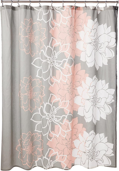 Cotton Casual Floral Shower Curtain, 72"x72", Grey/Peach