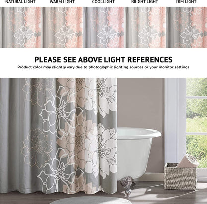 Cotton Casual Floral Shower Curtain, 72"x72", Grey/Peach
