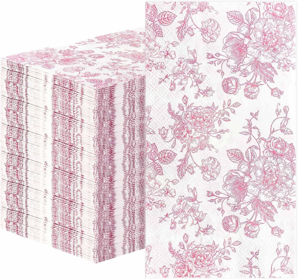 50 Pieces 3-ply Pink Floral Napkins Disposable 13 x 15.7 Inches Guest Bathroom Napkins Disposable Hand Towels for Bathroom Wedding Birthday Party Paper Dinner Napkin