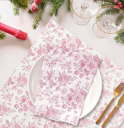 50 Pieces 3-ply Pink Floral Napkins Disposable 13 x 15.7 Inches Guest Bathroom Napkins Disposable Hand Towels for Bathroom Wedding Birthday Party Paper Dinner Napkin